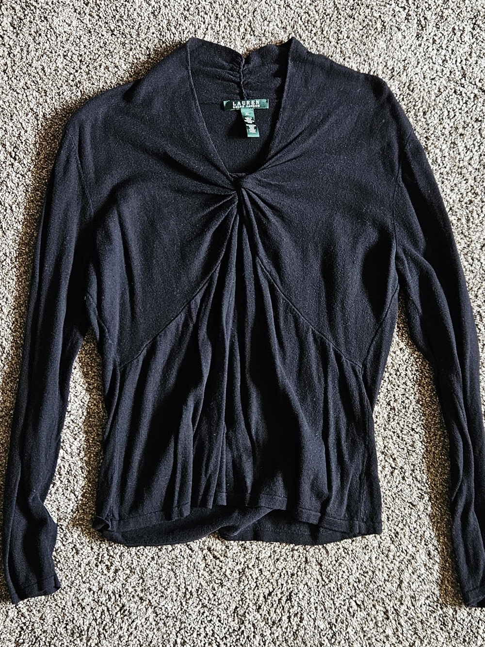 Lauren Ralph Lauren Black Long-Sleeve Twist-Front Knit Top